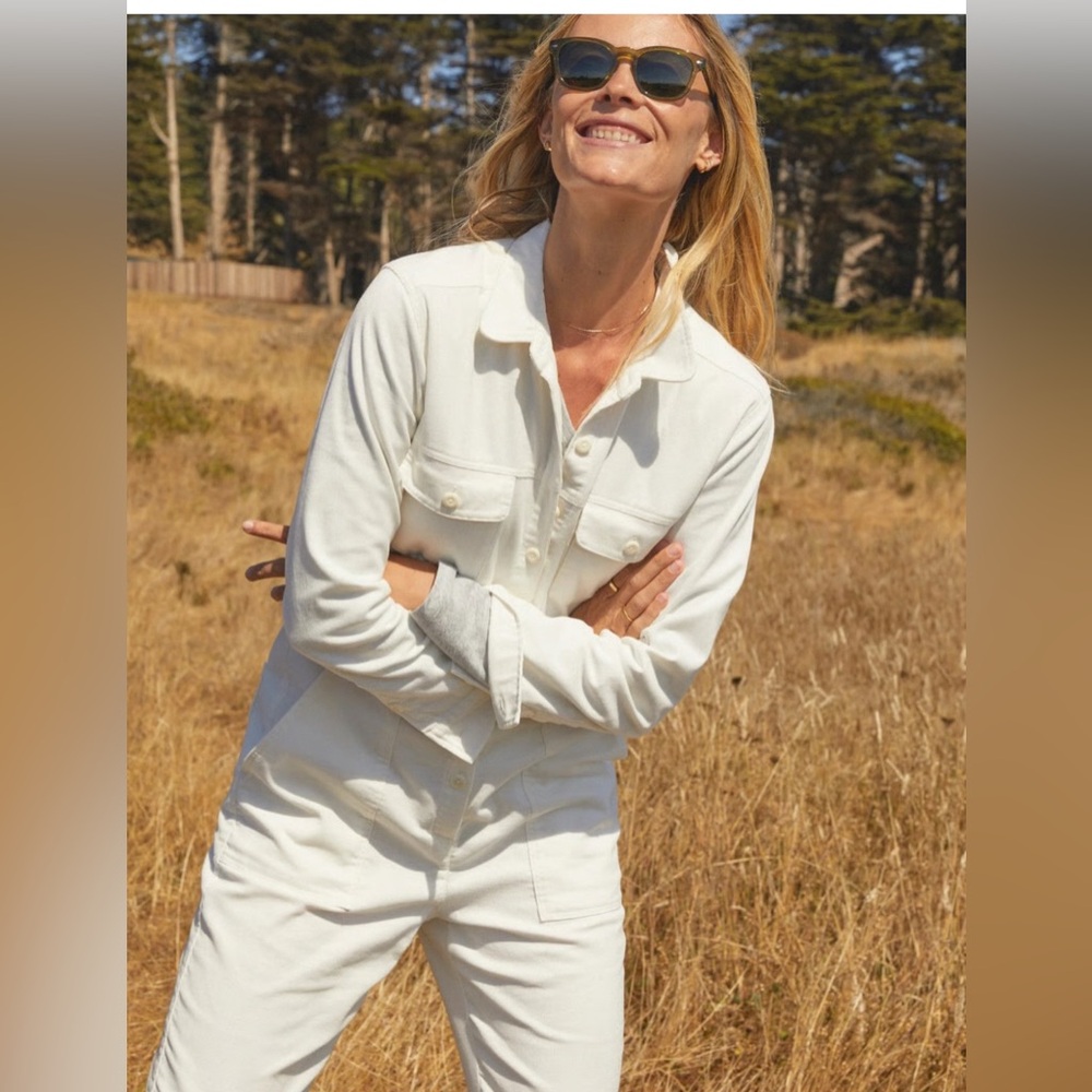 Outerknown S.E.A Corduroy Long Sleeve Jumpsuit In Salt White organic cotton